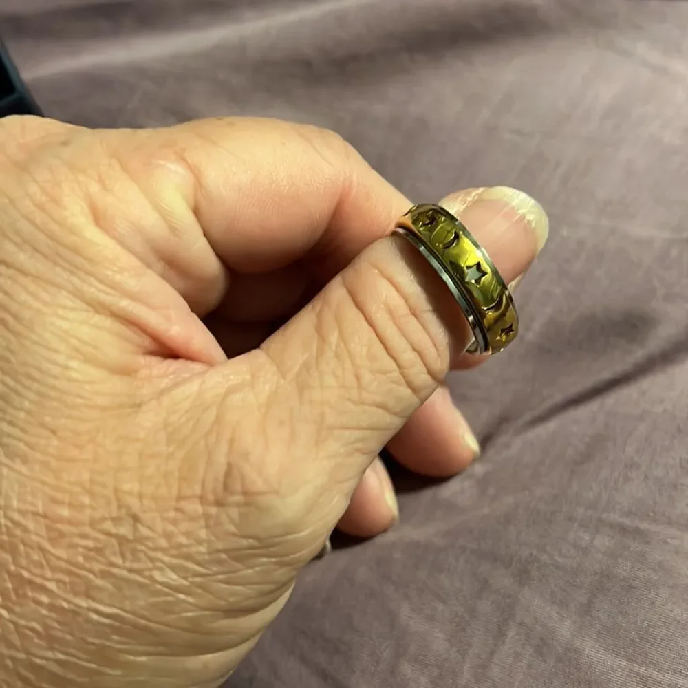 New U7 Moon&Star Spin Band Ring